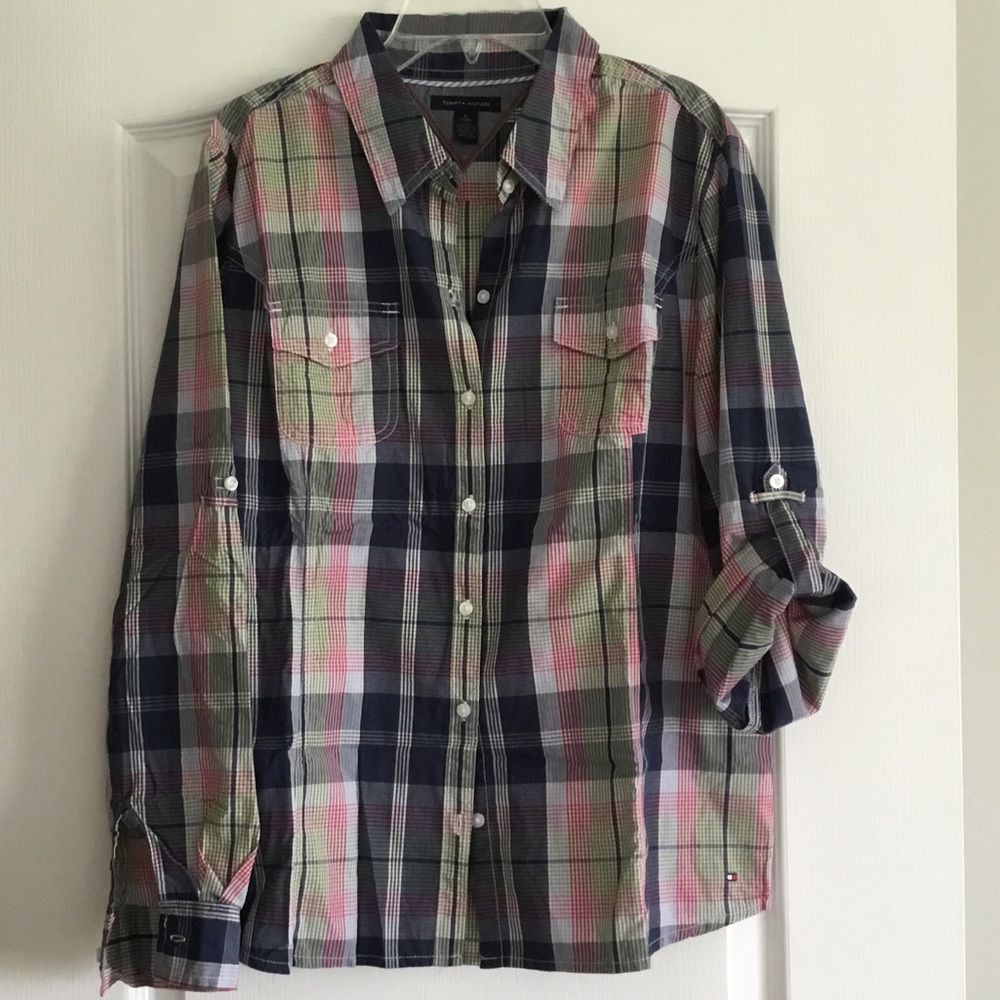 TOMMY HILFIGER Women’s Multicolor long sleeves Plaid Shirt - size XL